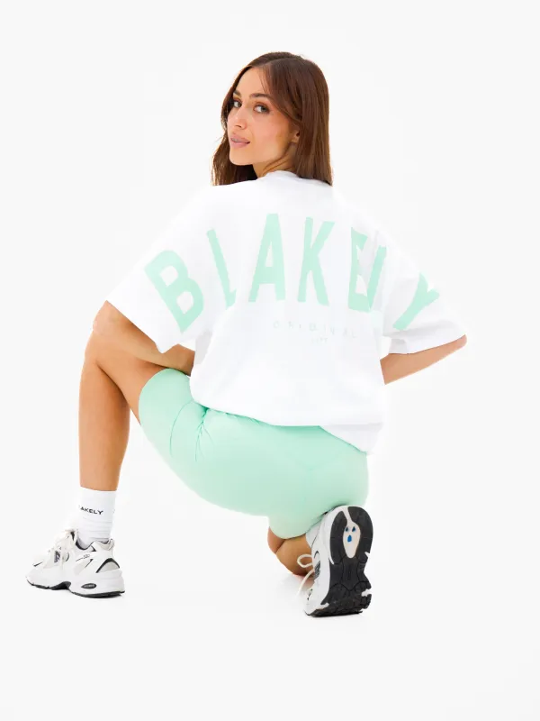 Isabel Oversized T-Shirt - White & Pastel Green sold by Blakely