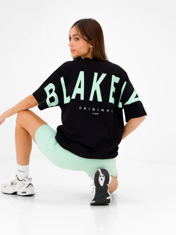 Isabel Oversized T-Shirt - Black & Pastel Green sold by Blakely