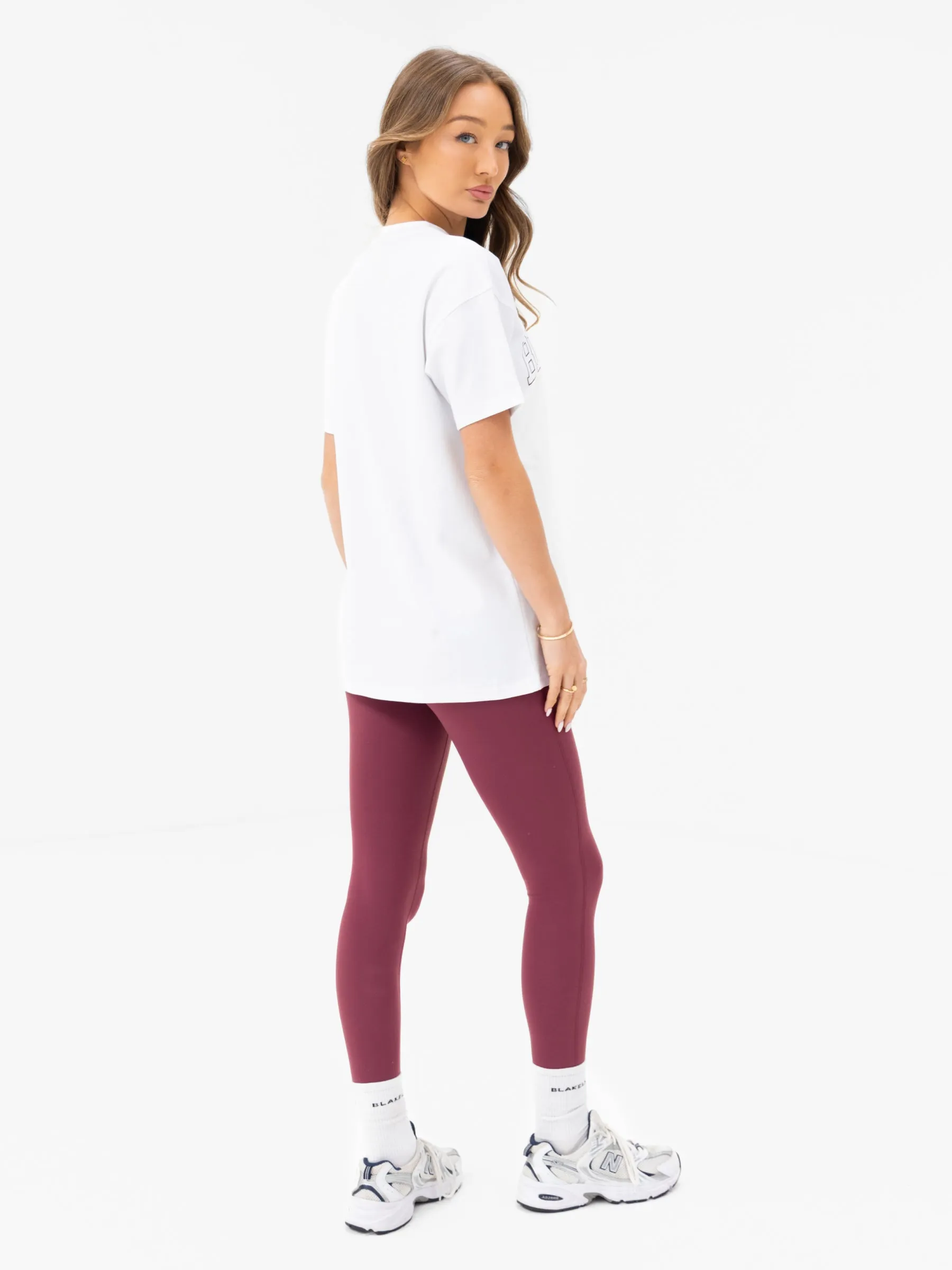 Outline Varsity Oversized T-Shirt - White & Old Burgundy sold by Blakely product image thumbnail 4