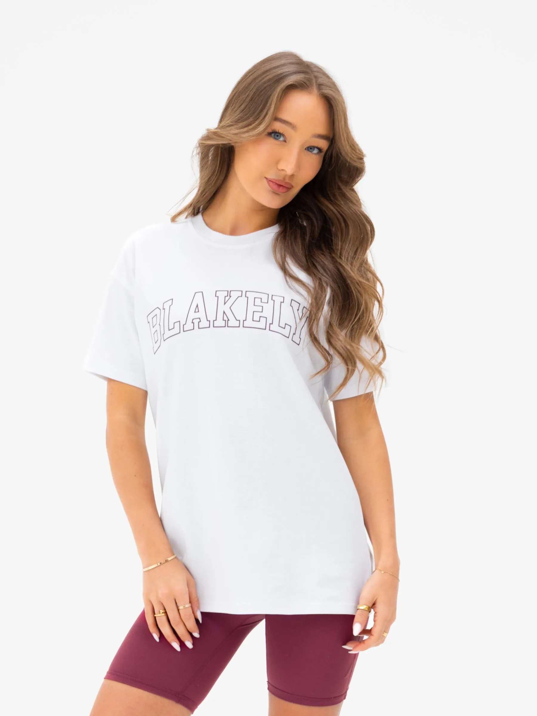 Outline Varsity Oversized T-Shirt - White & Old Burgundy sold by Blakely product image thumbnail 5