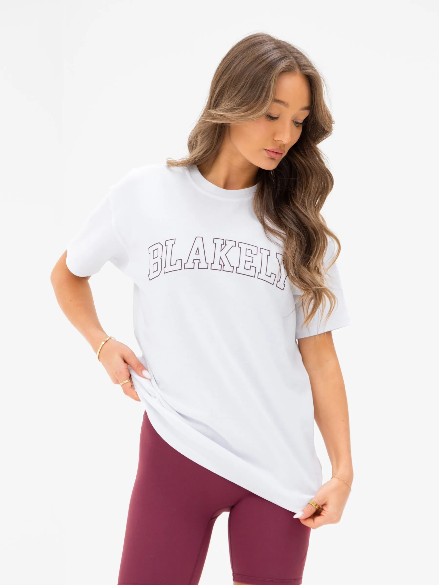 Outline Varsity Oversized T-Shirt - White & Old Burgundy sold by Blakely