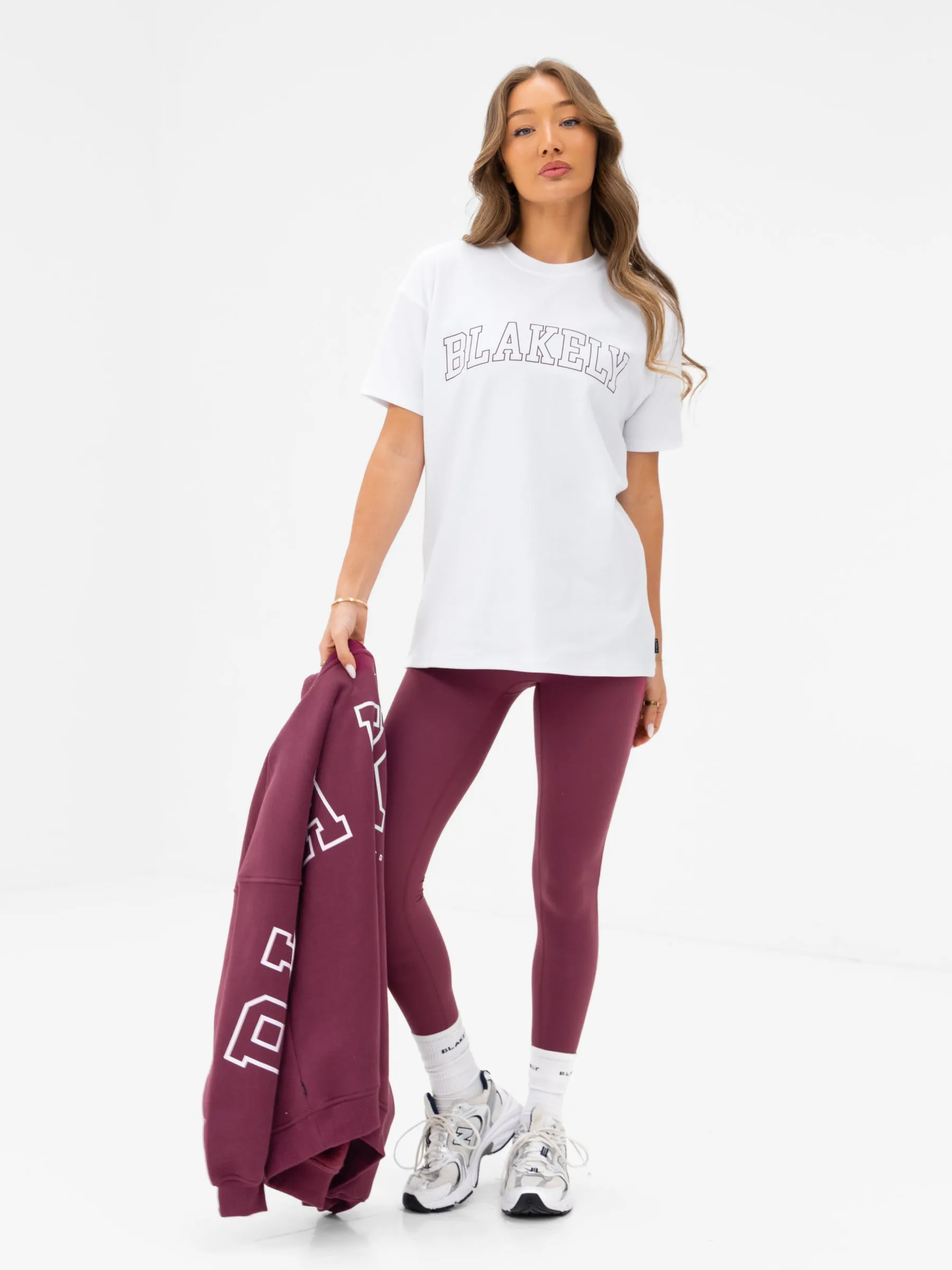 Outline Varsity Oversized T-Shirt - White & Old Burgundy sold by Blakely product image thumbnail 3