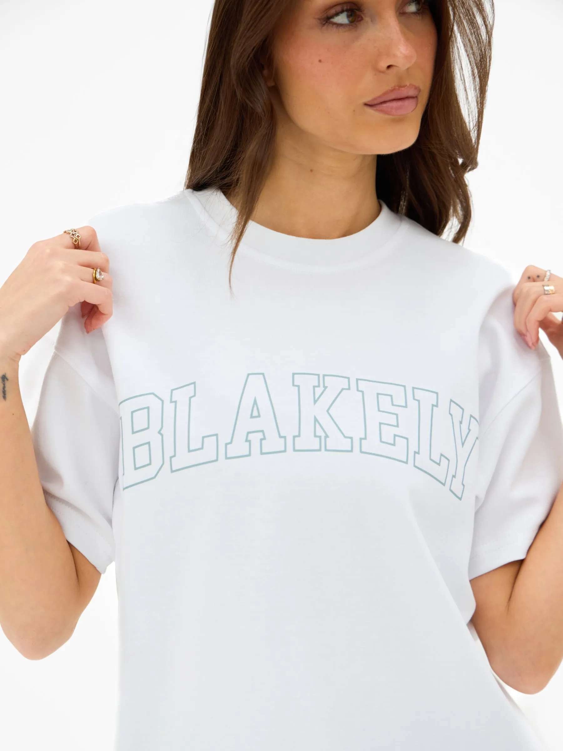 Outline Varsity Oversized T-Shirt - White & Mineral Blue sold by Blakely product image thumbnail 5