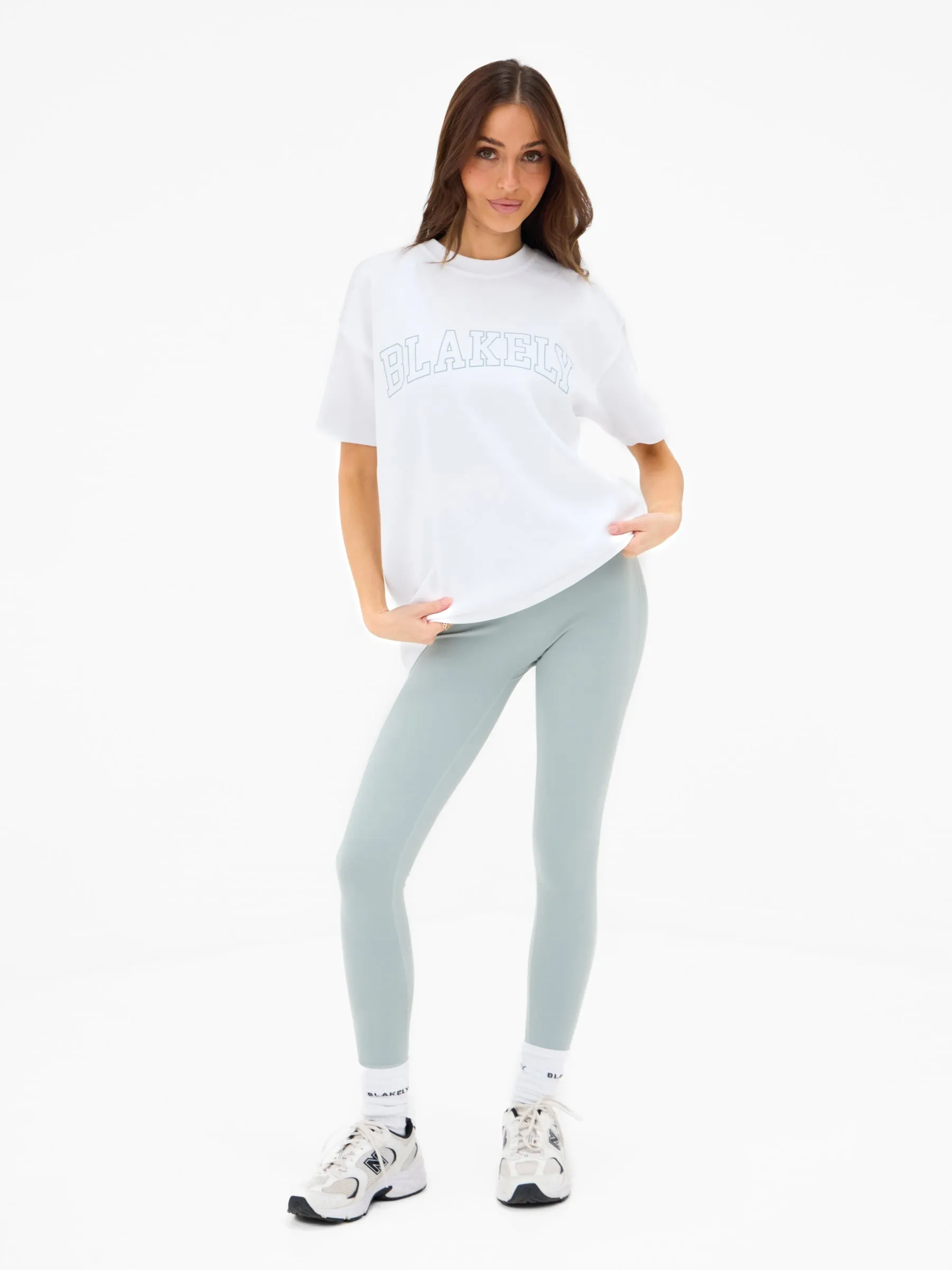 Outline Varsity Oversized T-Shirt - White & Mineral Blue sold by Blakely product image thumbnail 3