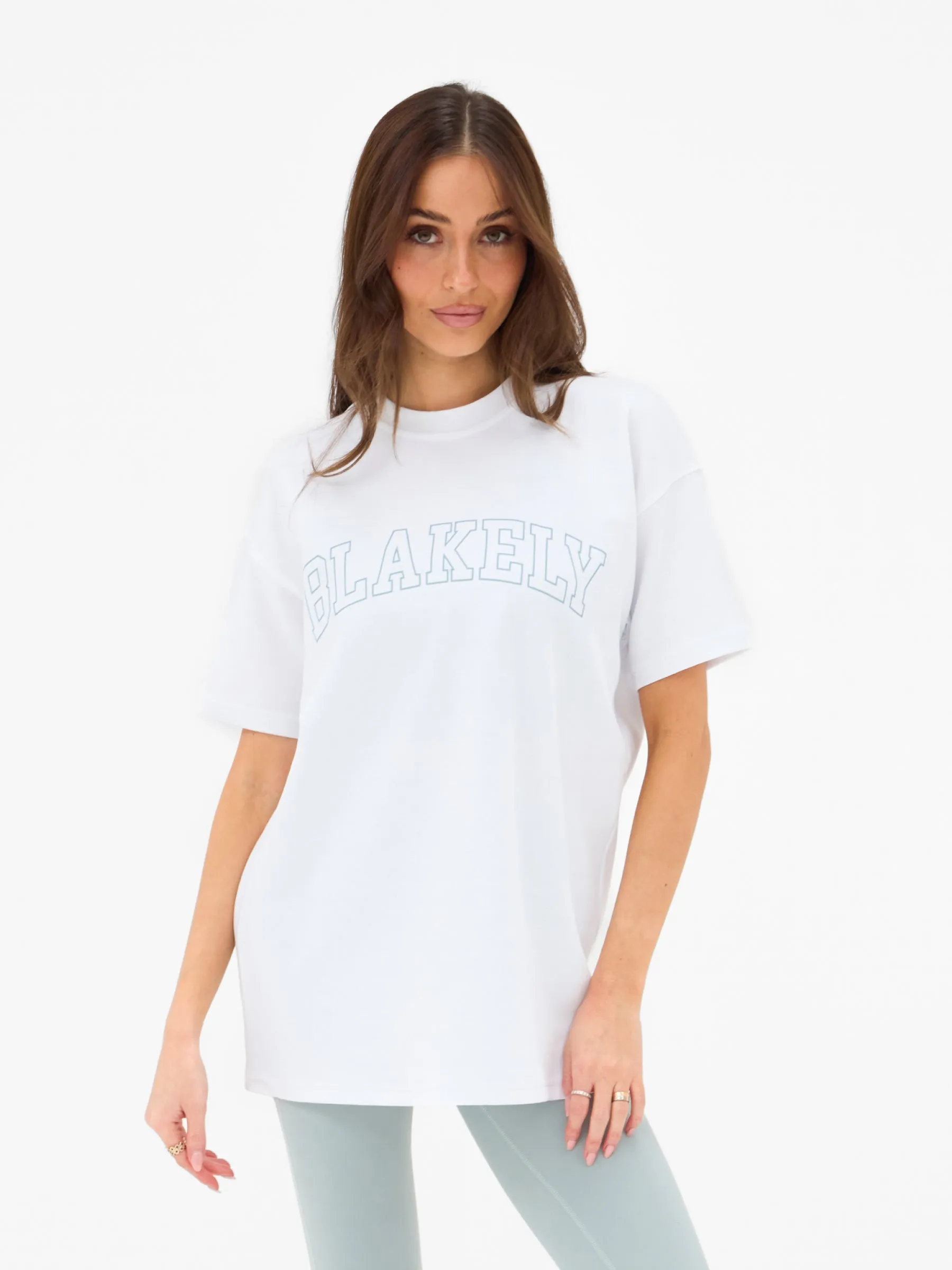 Outline Varsity Oversized T-Shirt - White & Mineral Blue sold by Blakely