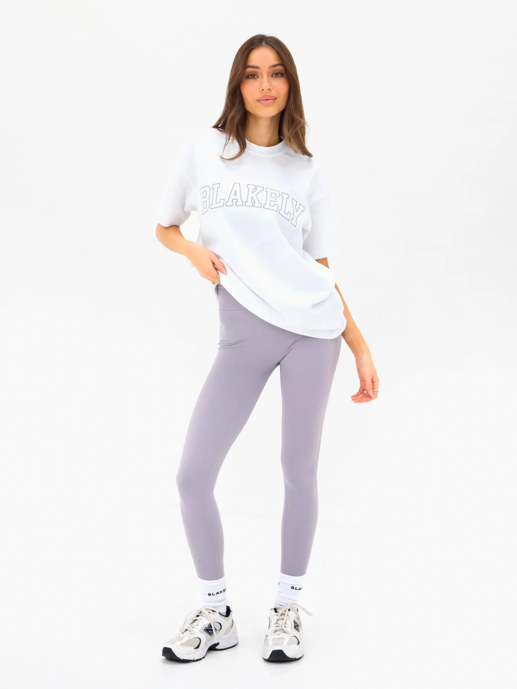 Outline Varsity Oversized T-Shirt - White & Washed Lilac sold by Blakely product image thumbnail 3