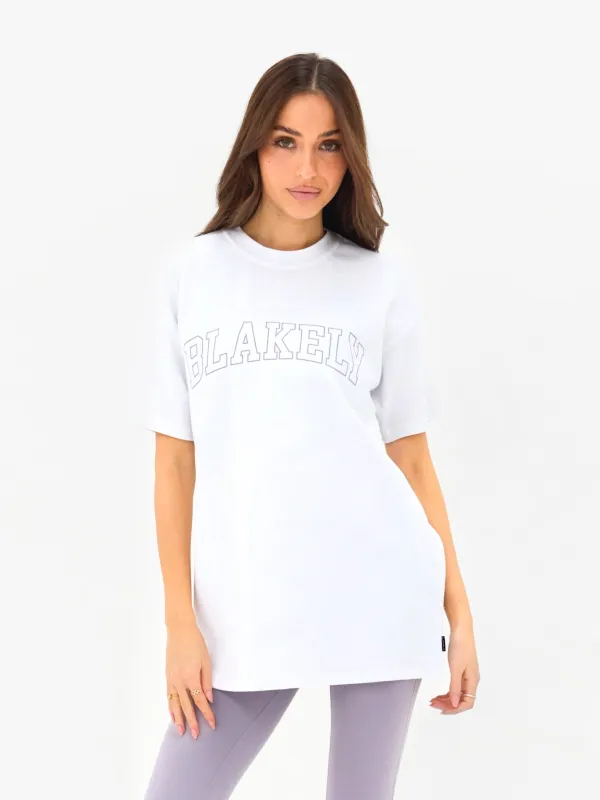 Outline Varsity Oversized T-Shirt - White & Washed Lilac made by Blakely