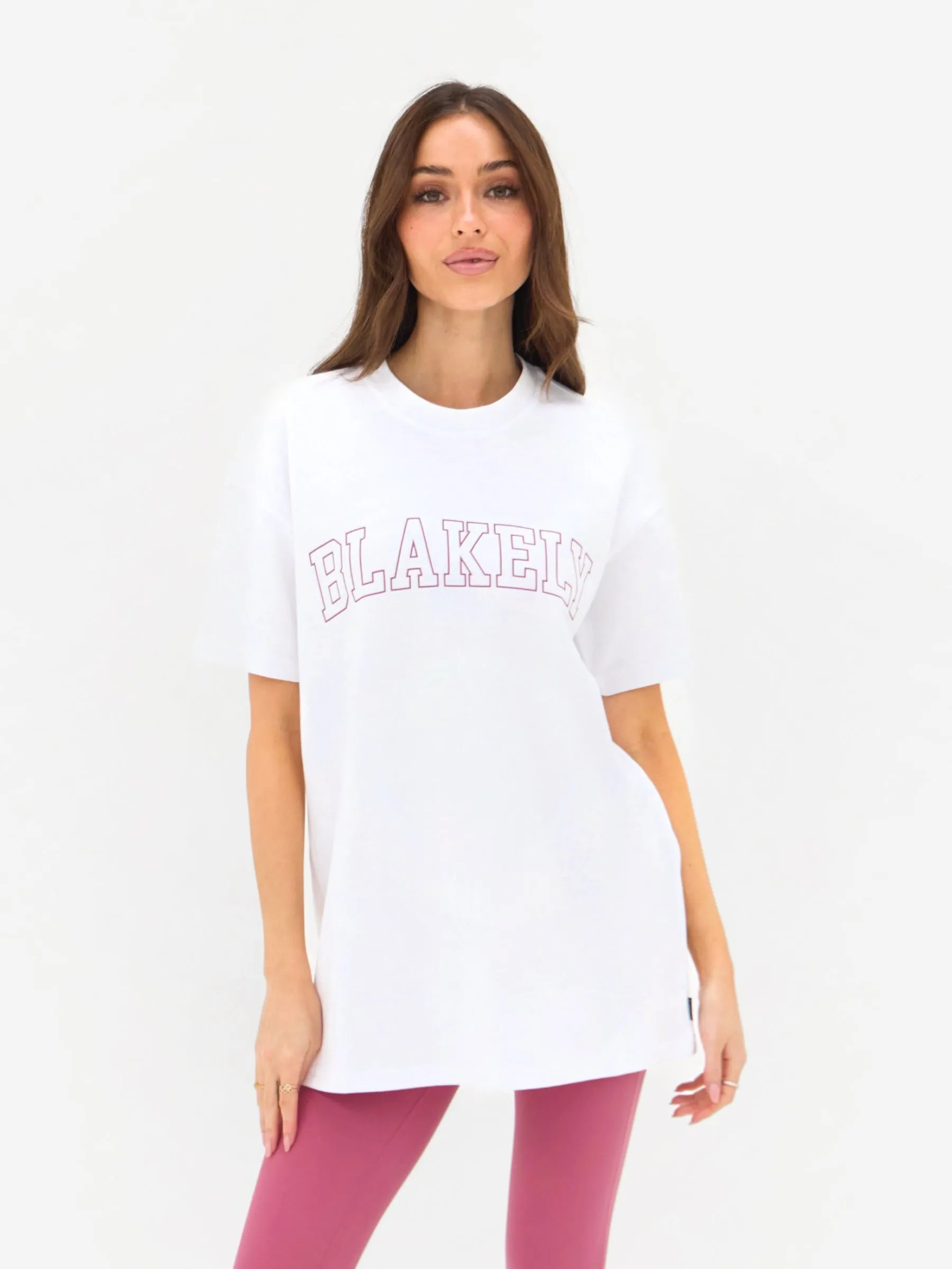Outline Varsity Oversized T-Shirt - White & Ballet Pink sold by Blakely