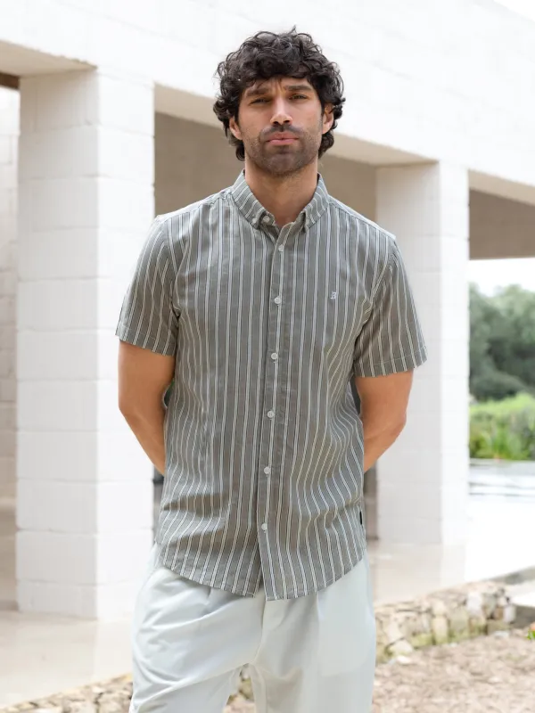 Lyon Short Sleeve Stripe Shirt - Brown made by Blakely