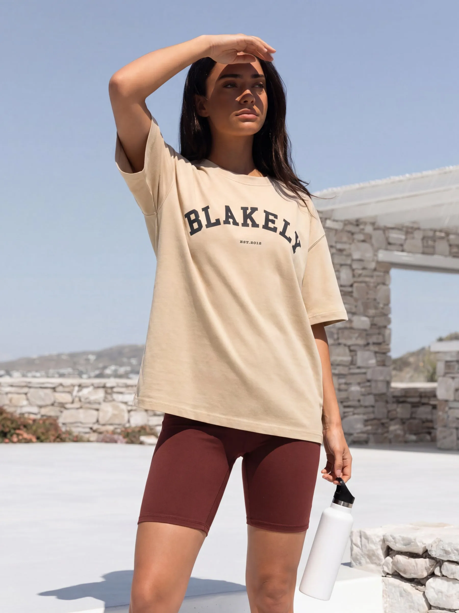 Varsity Oversized T-Shirt & Ultimate Soft Lifestyle Shorts Set - Tan & Maroon Brown sold by Blakely product image thumbnail 3