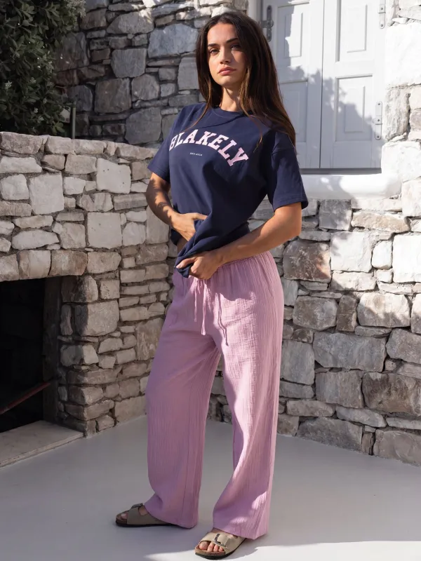 Varsity Oversized T-Shirt & Mila Wide Leg Trousers Set - True Navy & Dusty Pink made by Blakely