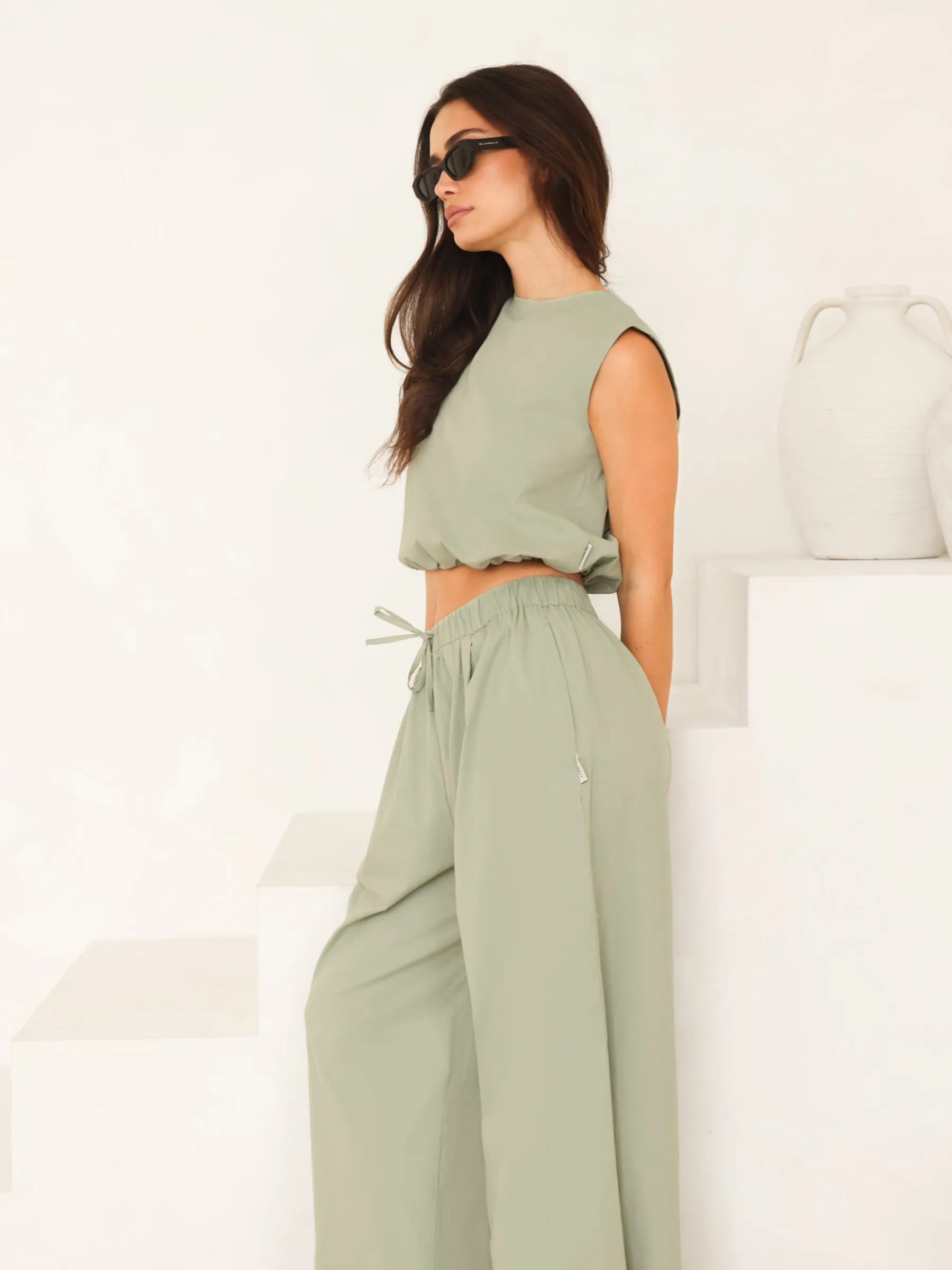 Kaia Bubble Hem Poplin Top - Pistachio sold by Blakely product image thumbnail 3