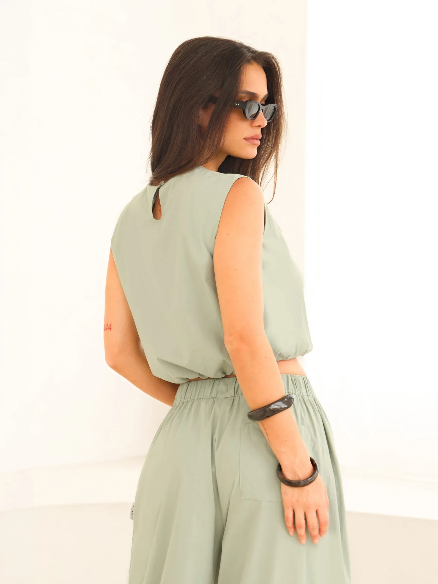 Kaia Bubble Hem Poplin Top - Pistachio sold by Blakely product image thumbnail 2