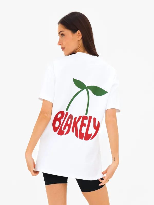 Cherry Bubble Print Oversized T-Shirt - White made by Blakely