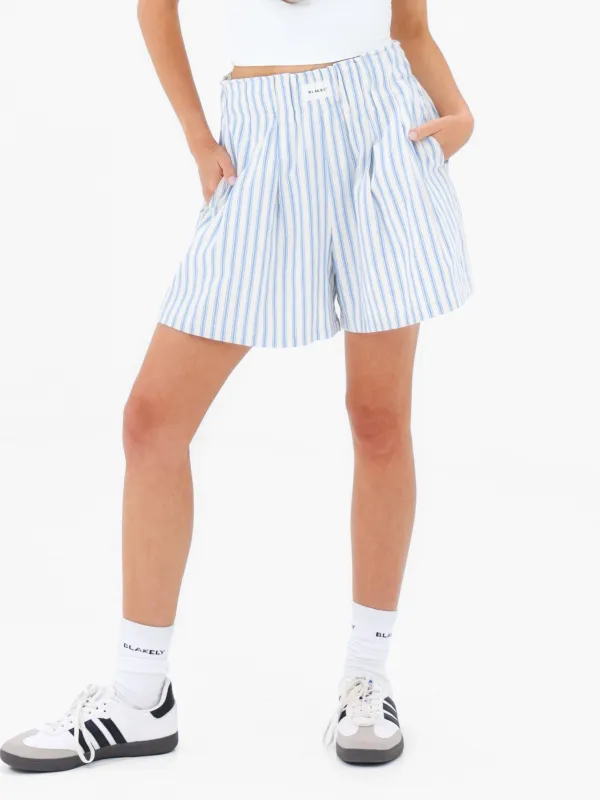 Lou Stripe Shorts - Mid Blue made by Blakely