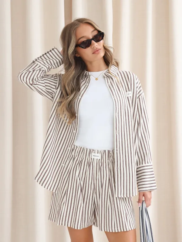 Lou Oversized Stripe Shirt - Chestnut Brown made by Blakely