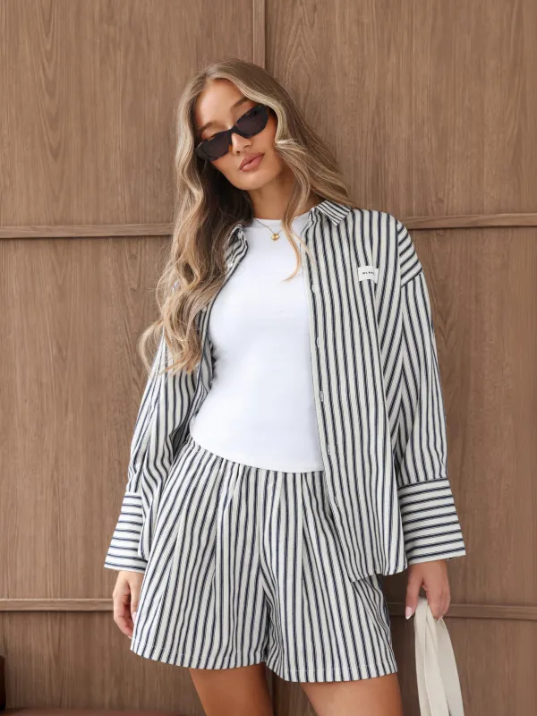Lou Oversized Stripe Shirt - Dark Navy made by Blakely