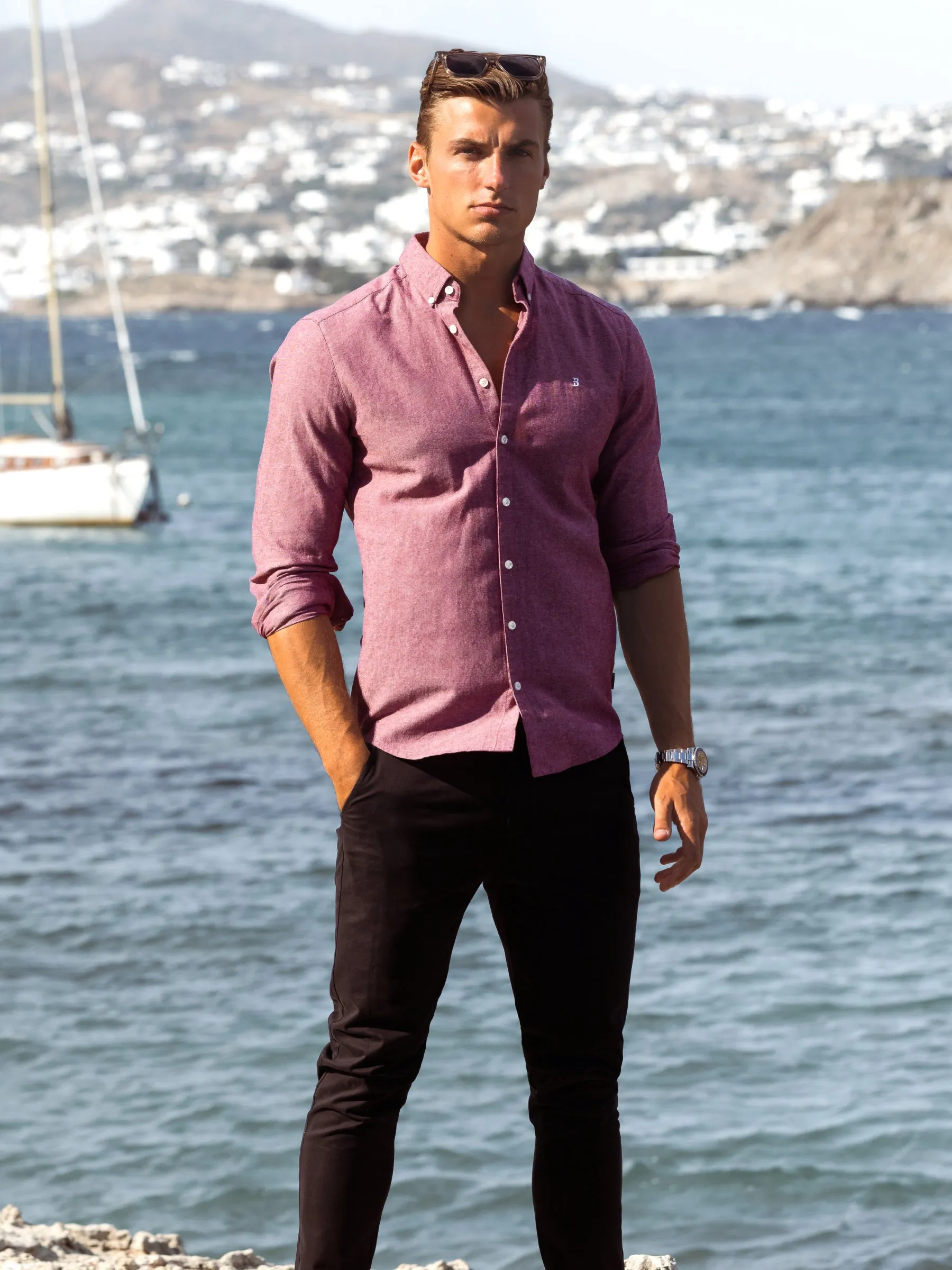 Rowan Long Sleeve Cotton Shirt - Dark Pink sold by Blakely product image thumbnail 3