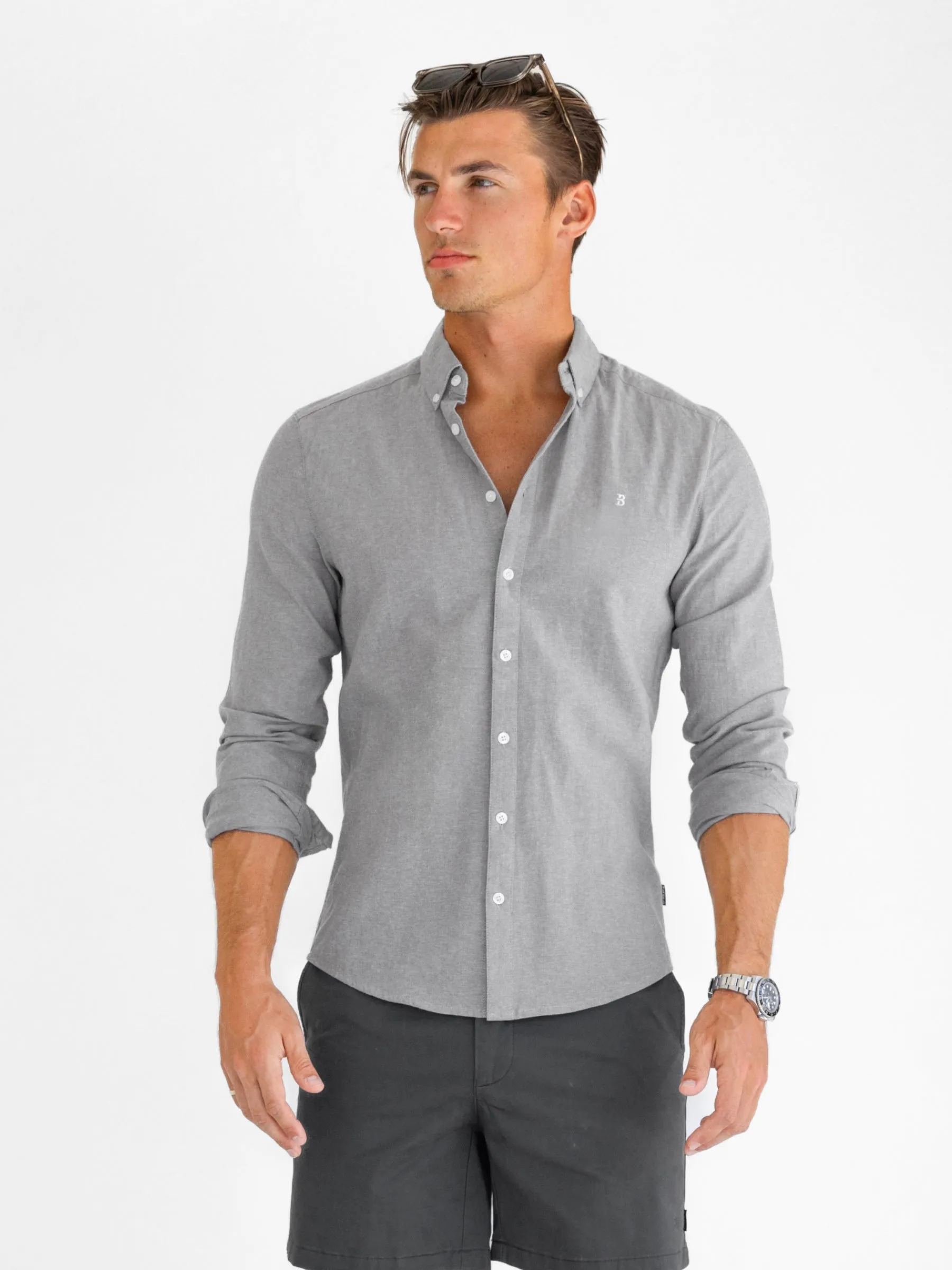 Rowan Long Sleeve Cotton Shirt - Grey sold by Blakely