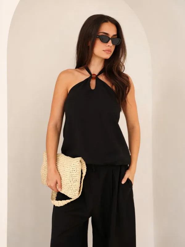 Eliza Beaded Halter Neck Top - Black made by Blakely
