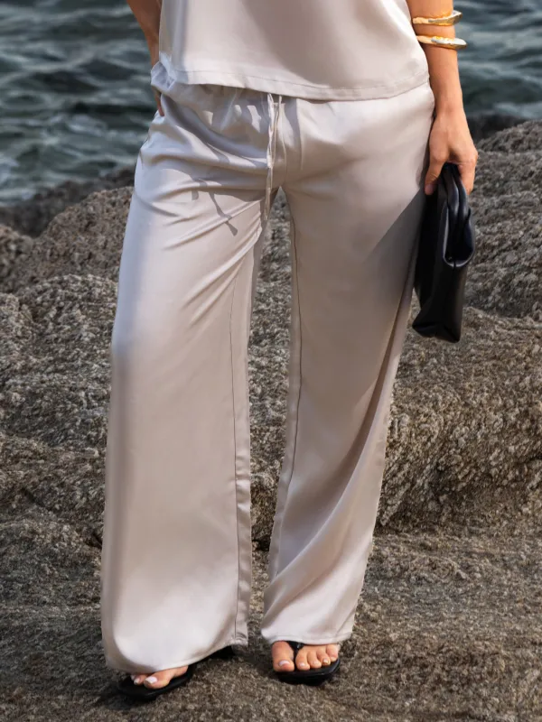 Thalia Satin Trousers - Champagne made by Blakely