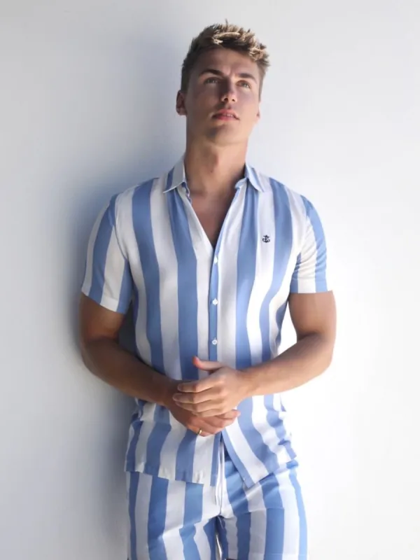 Riccardo Stripe Shirt - Light Blue sold by Blakely