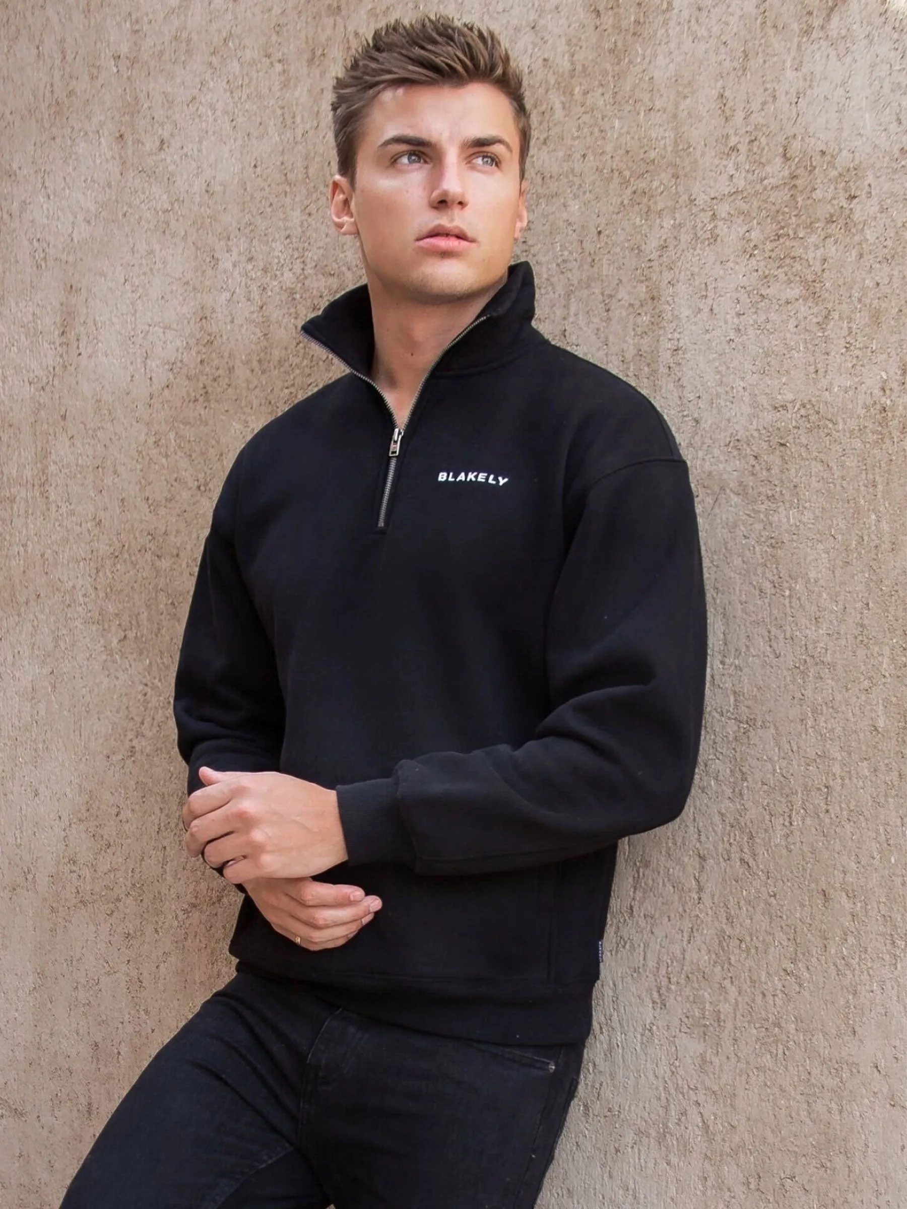 Marlow 1/4 Zip Jumper Black Parallel - Main Image