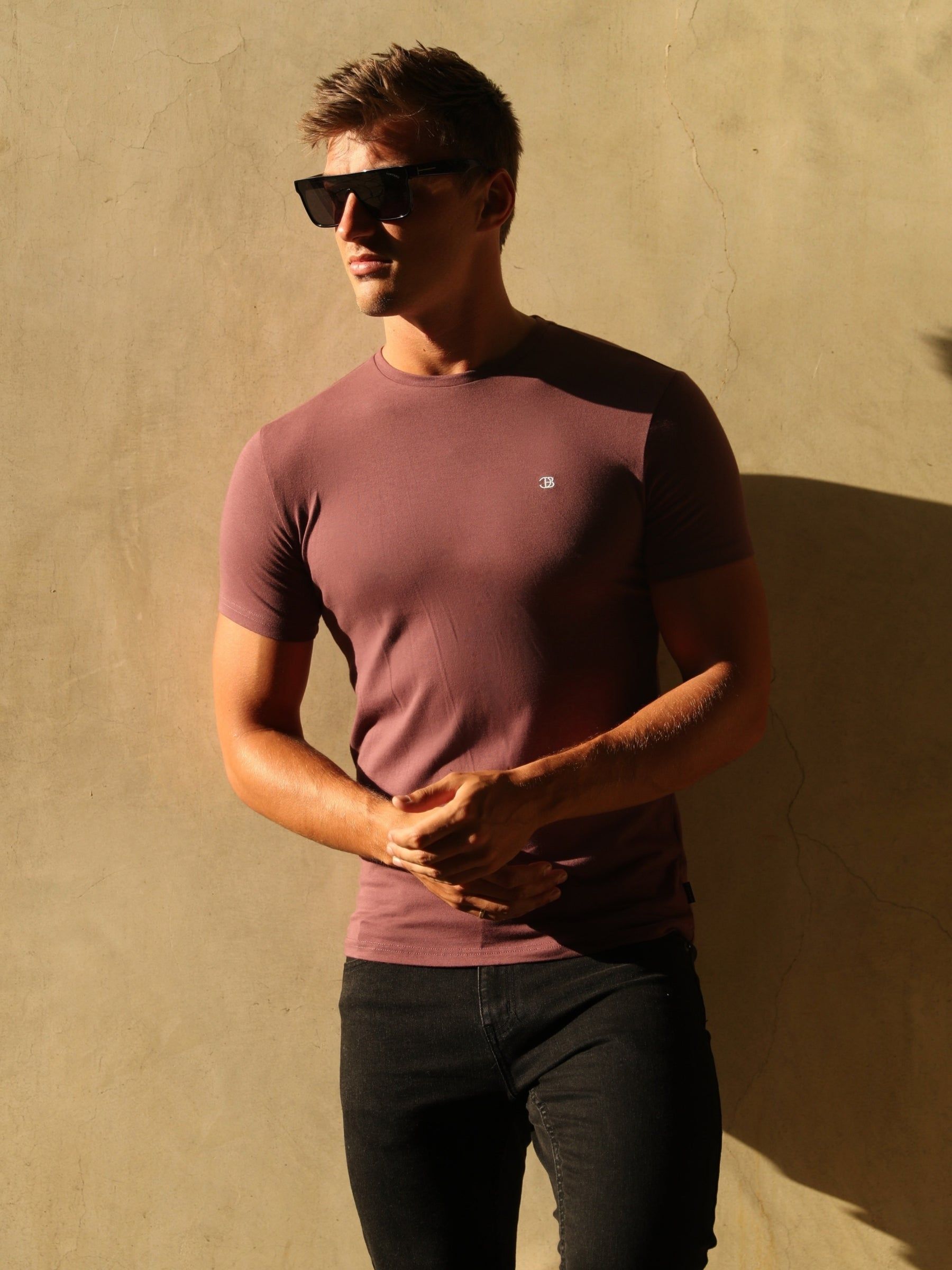 Initial Crew T-Shirt - Burgundy sold by Blakely