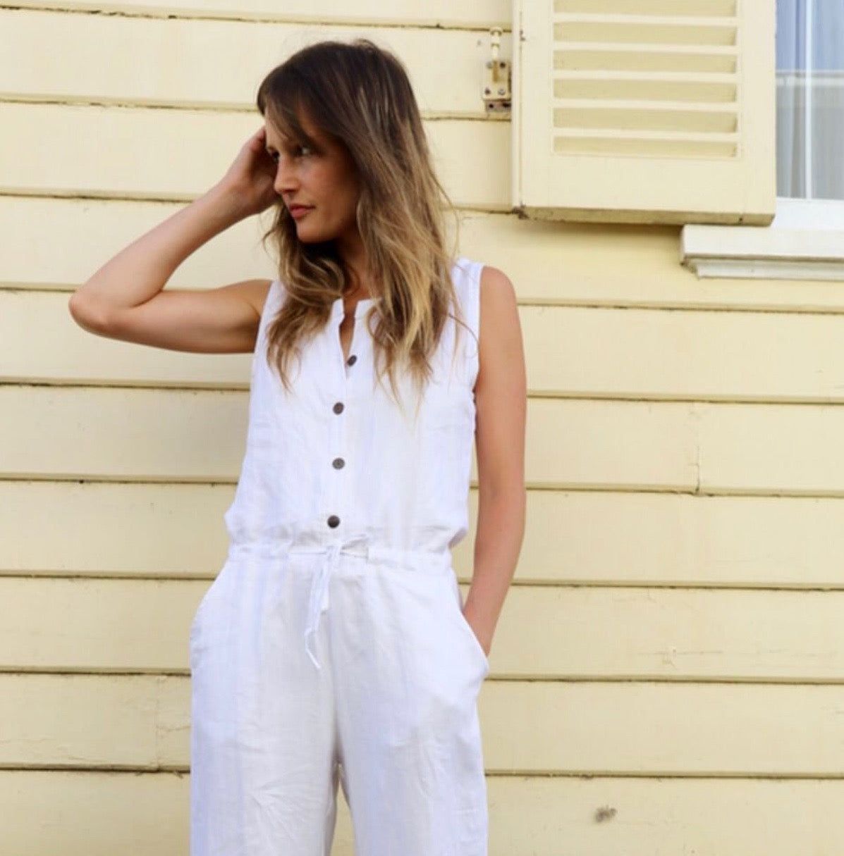 REBEKAH WASHED LINEN JUMPSUIT - WHITE sold by South of the Border product image thumbnail 2