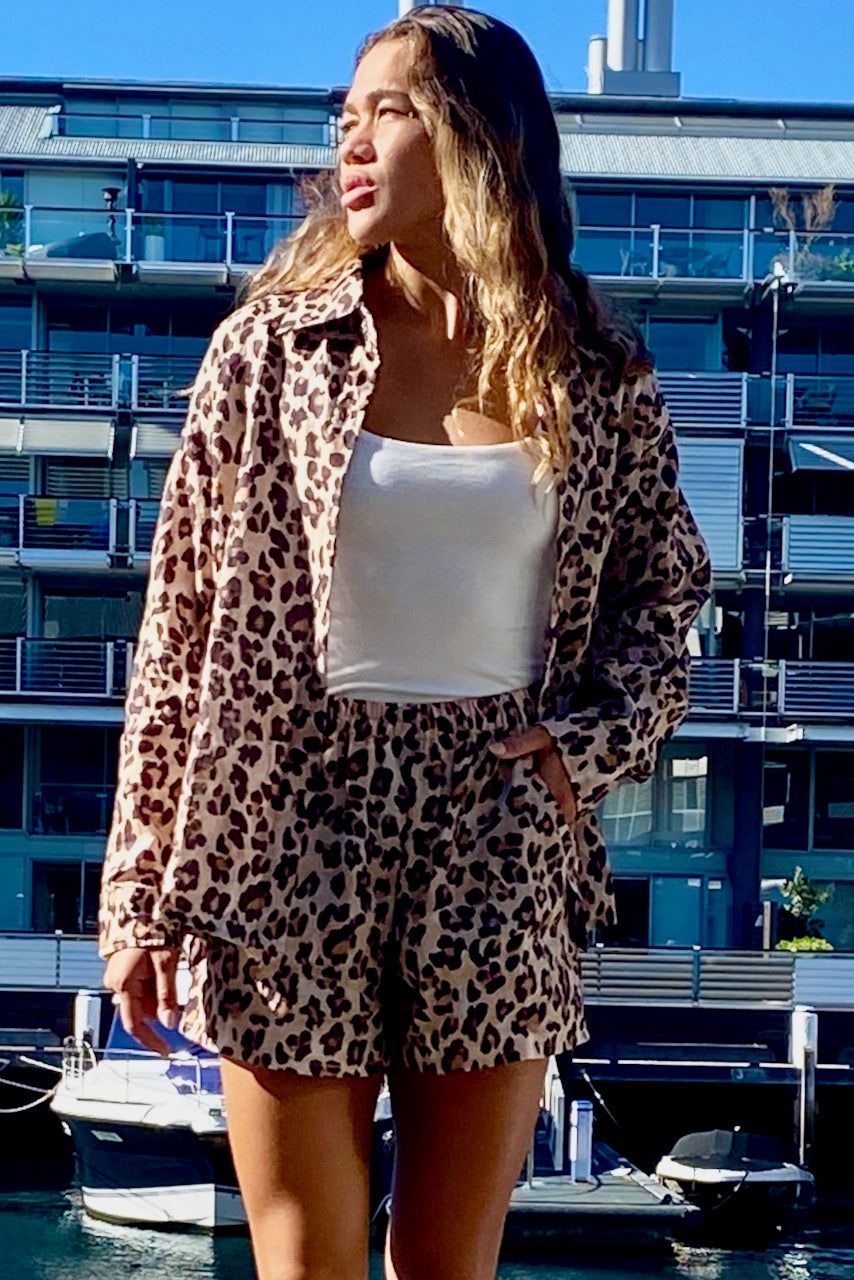 LEOPARD LINEN OVERSIZED SHIRT sold by South of the Border