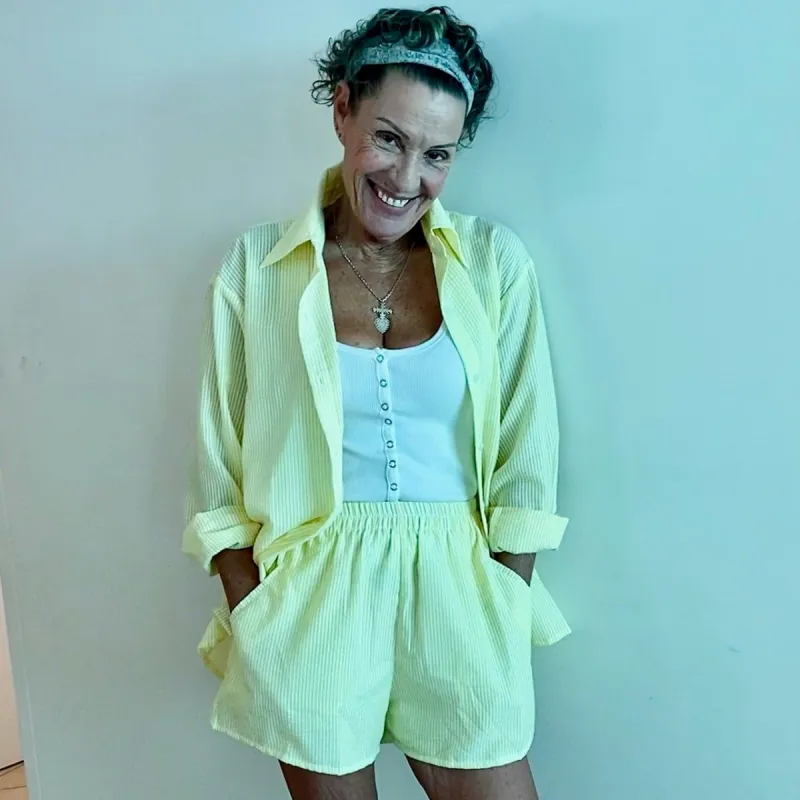 OVERSIZED SHIRT - YELLOW/ WHITE STRIPE SEERSUCKER sold by South of the Border