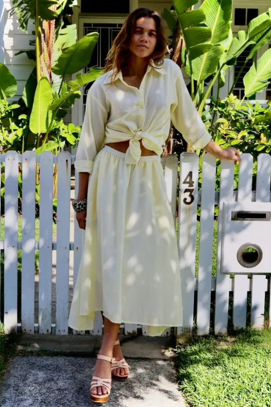 AUDREY SKIRT : SEERSUCKER LEMON/WHITE STRIPE sold by South of the Border