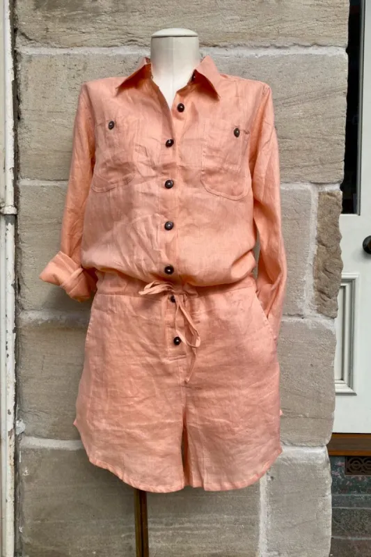 LOUIE WASHED LINEN ROMPER - DUSTY PEACH sold by South of the Border