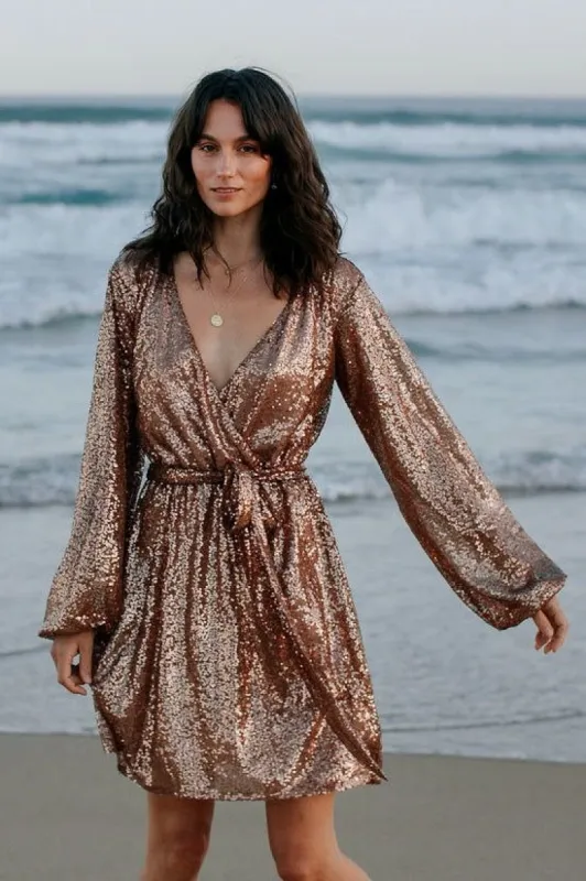BENTLEY SEQUIN DRESS REWORKED - BRONZE made by South of the Border