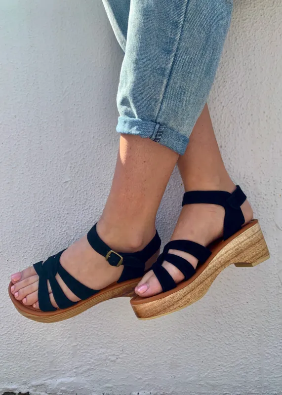 SAGE LOW PLATFORM SANDAL - ALL BLACK made by South of the Border