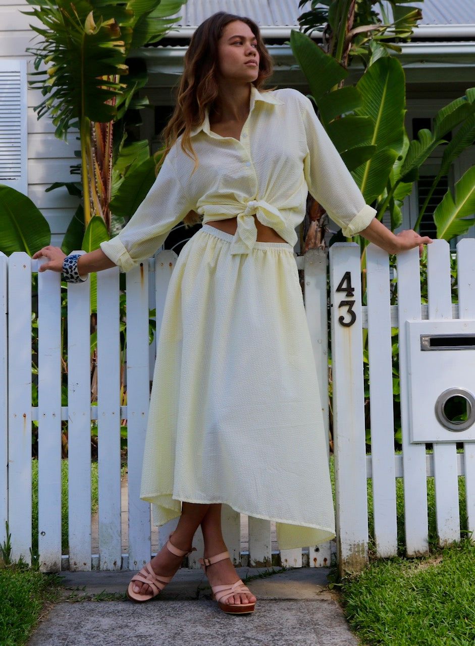 AUDREY SKIRT : SEERSUCKER LEMON/WHITE STRIPE sold by South of the Border product image thumbnail 2