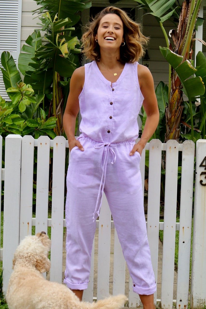 REBEKAH WASHED LINEN JUMPSUIT - LILAC sold by South of the Border