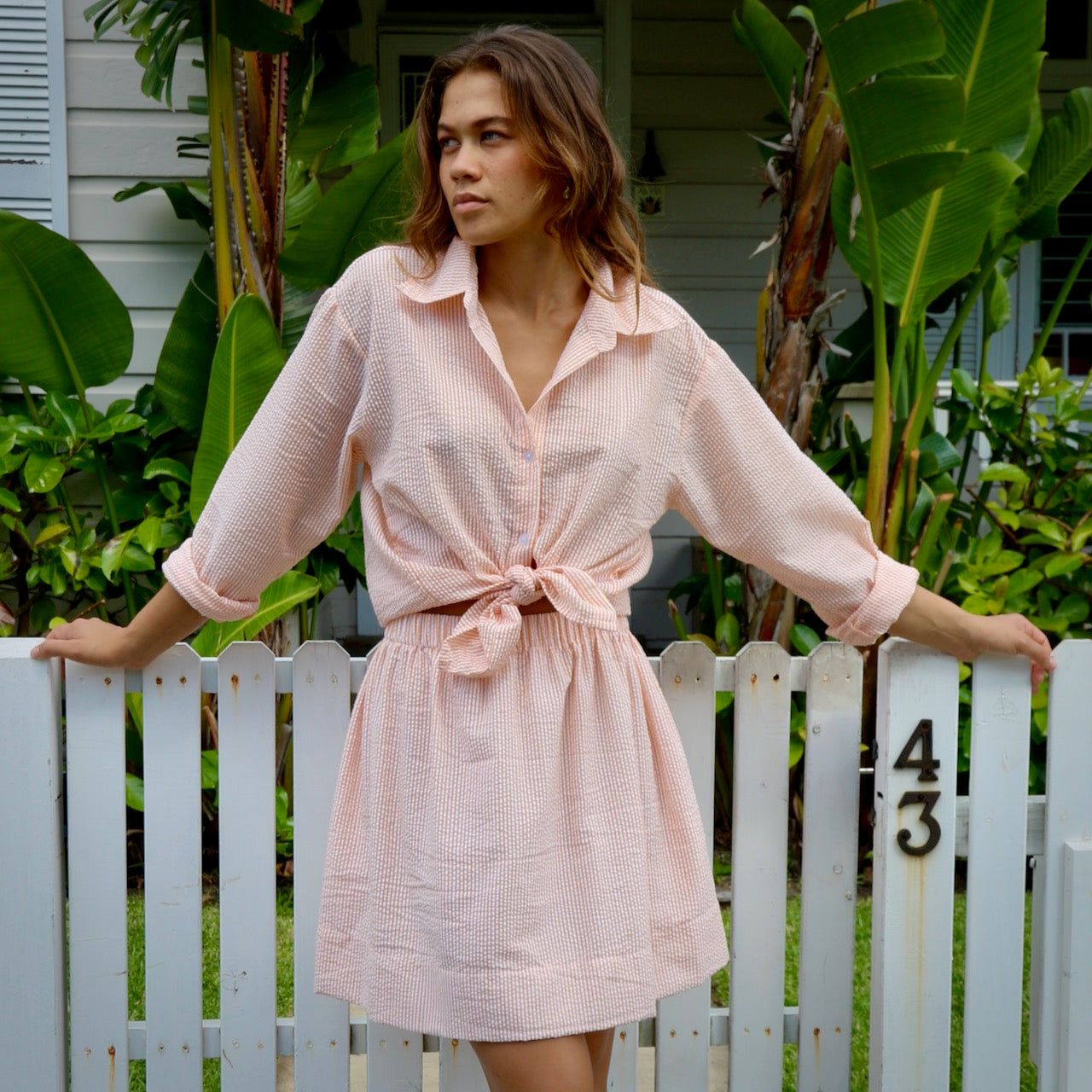 OVERSIZED SHIRT - PEACH / WHITE STRIPE SEERSUCKER sold by South of the Border product image thumbnail 2