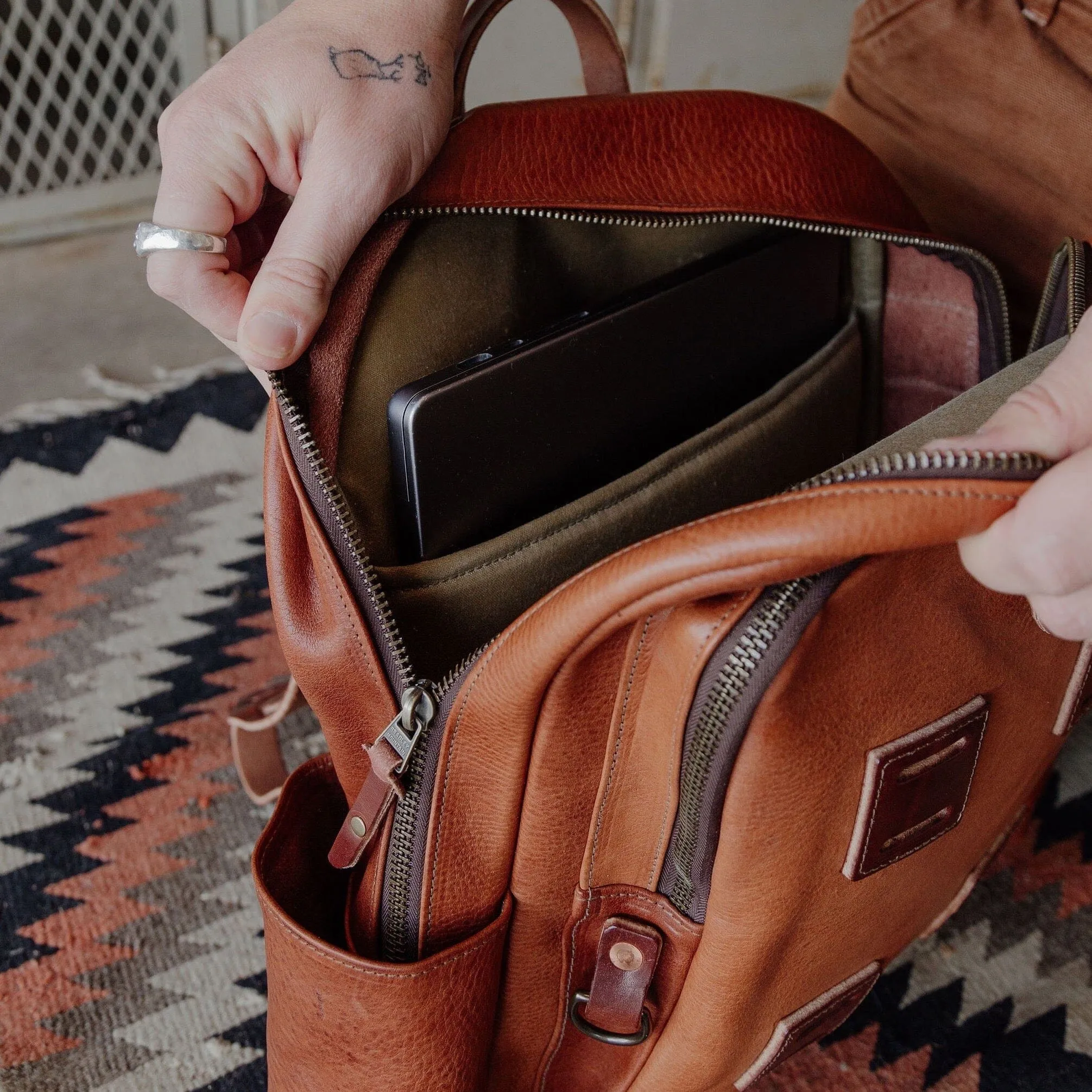 Leather Rover Backpack - Olive sold by Bradley Mountain product image thumbnail 5