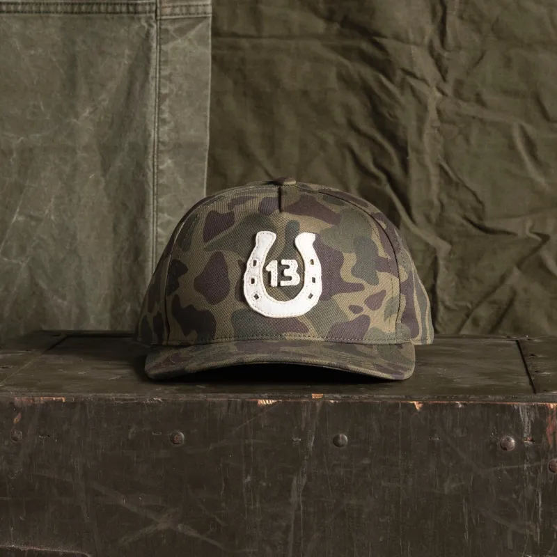 Lucky 13 Applique Hat - Camo Twill made by Bradley Mountain