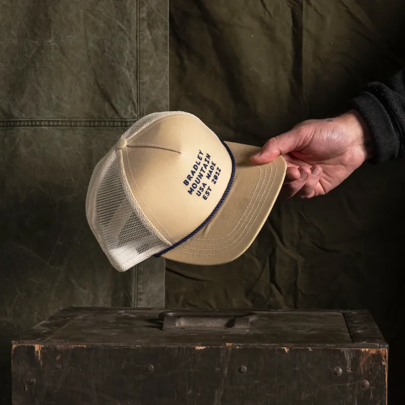 Heritage Trucker Hat - Oatmeal/Navy Rope sold by Bradley Mountain