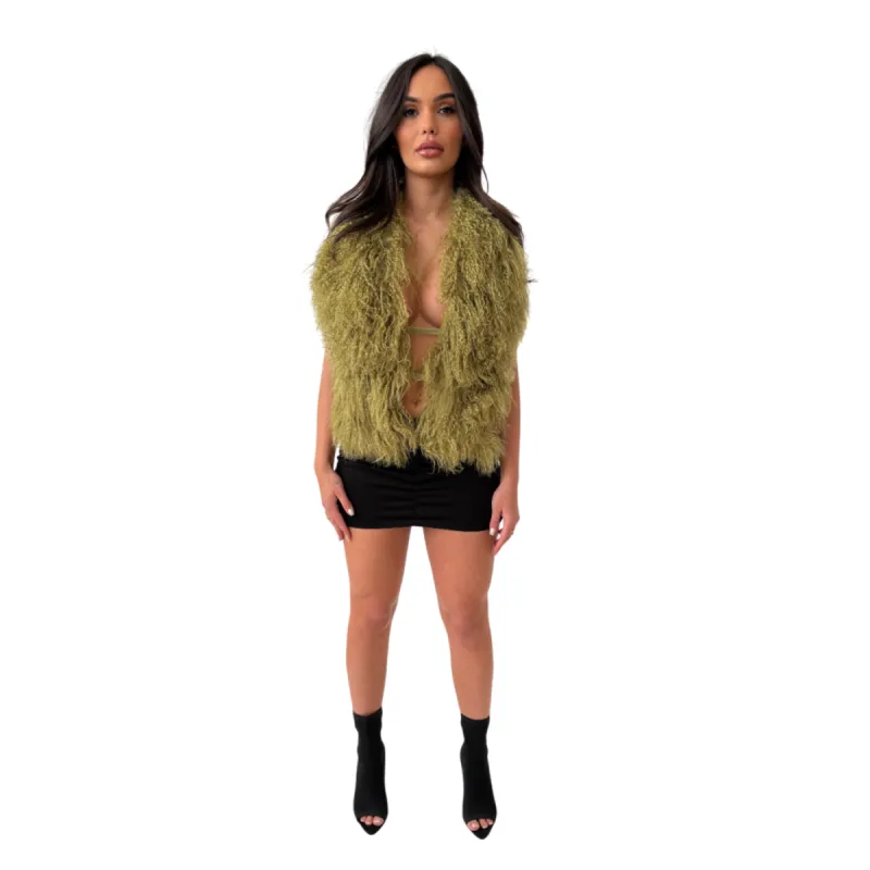 Mongolian Fur Halter Top Olive sold by Varenne