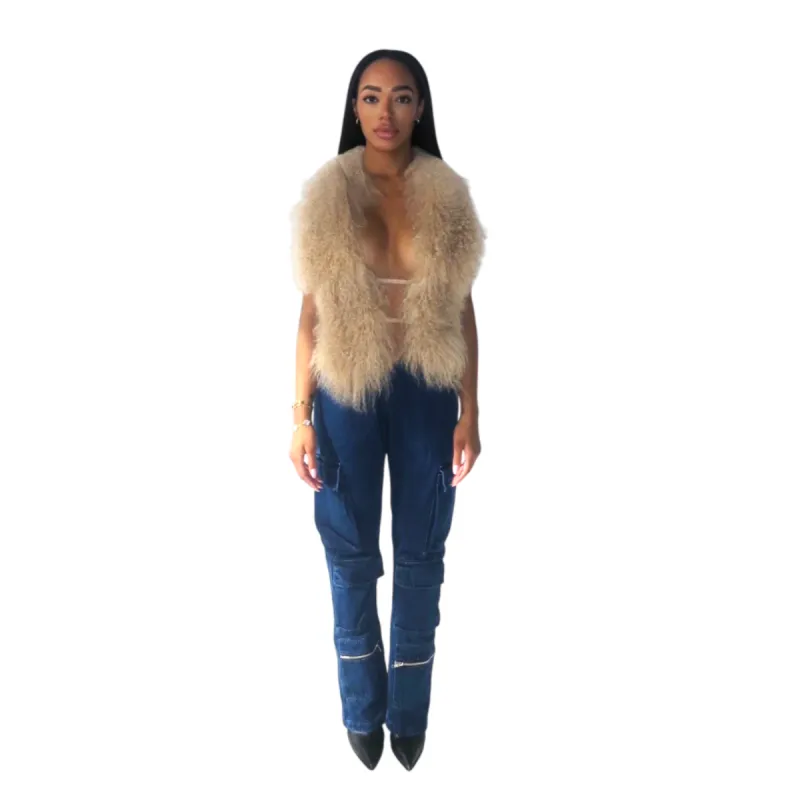 Mongolian Fur Halter Top Beige sold by Varenne