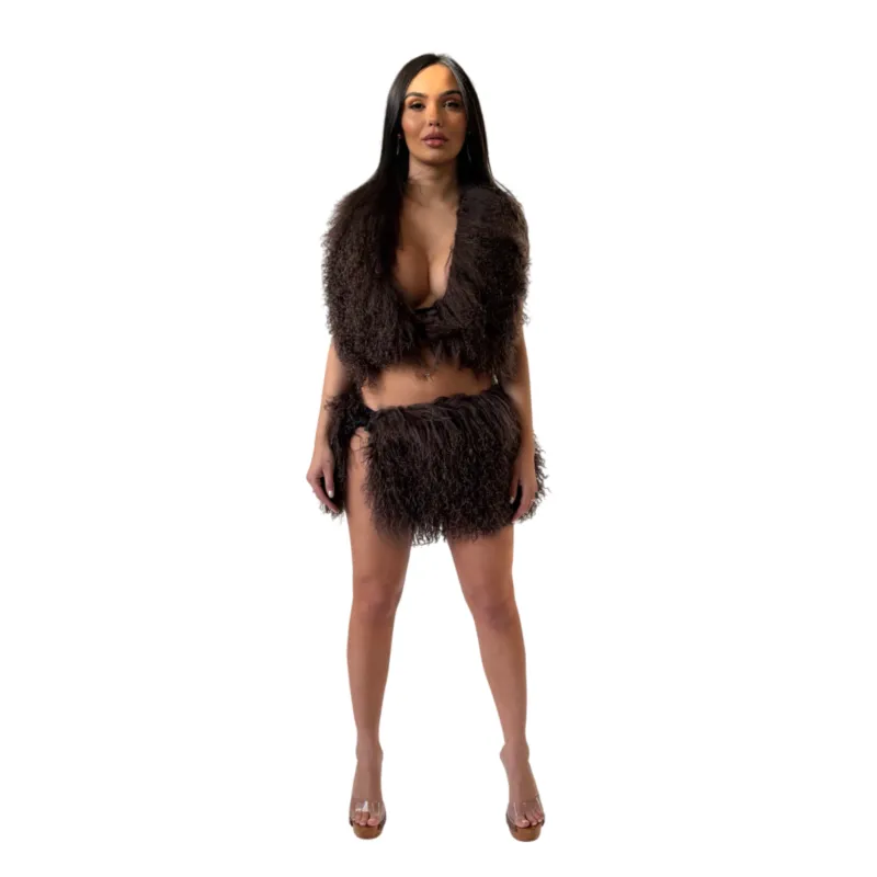 Mongolian Fur Mocha Skirt sold by Varenne