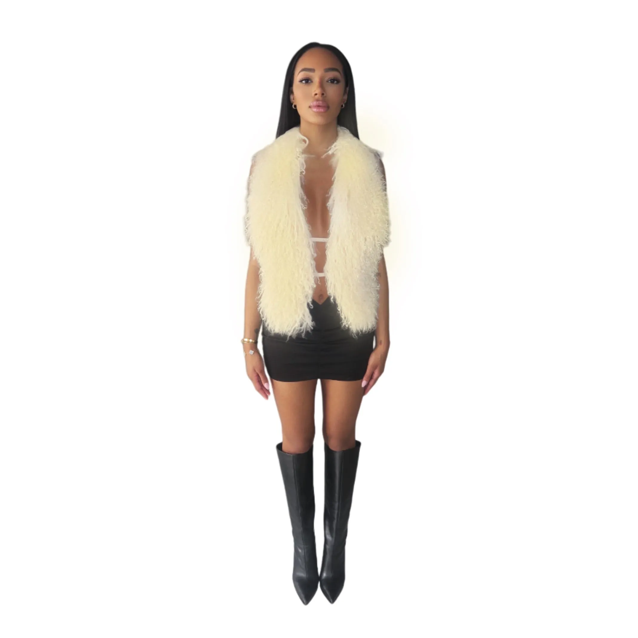 Mongolian Fur Halter Top Butter sold by Varenne