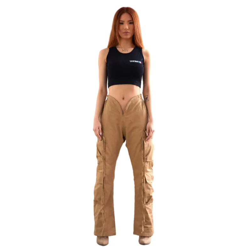V Cut Khaki Pants Camel sold by Varenne
