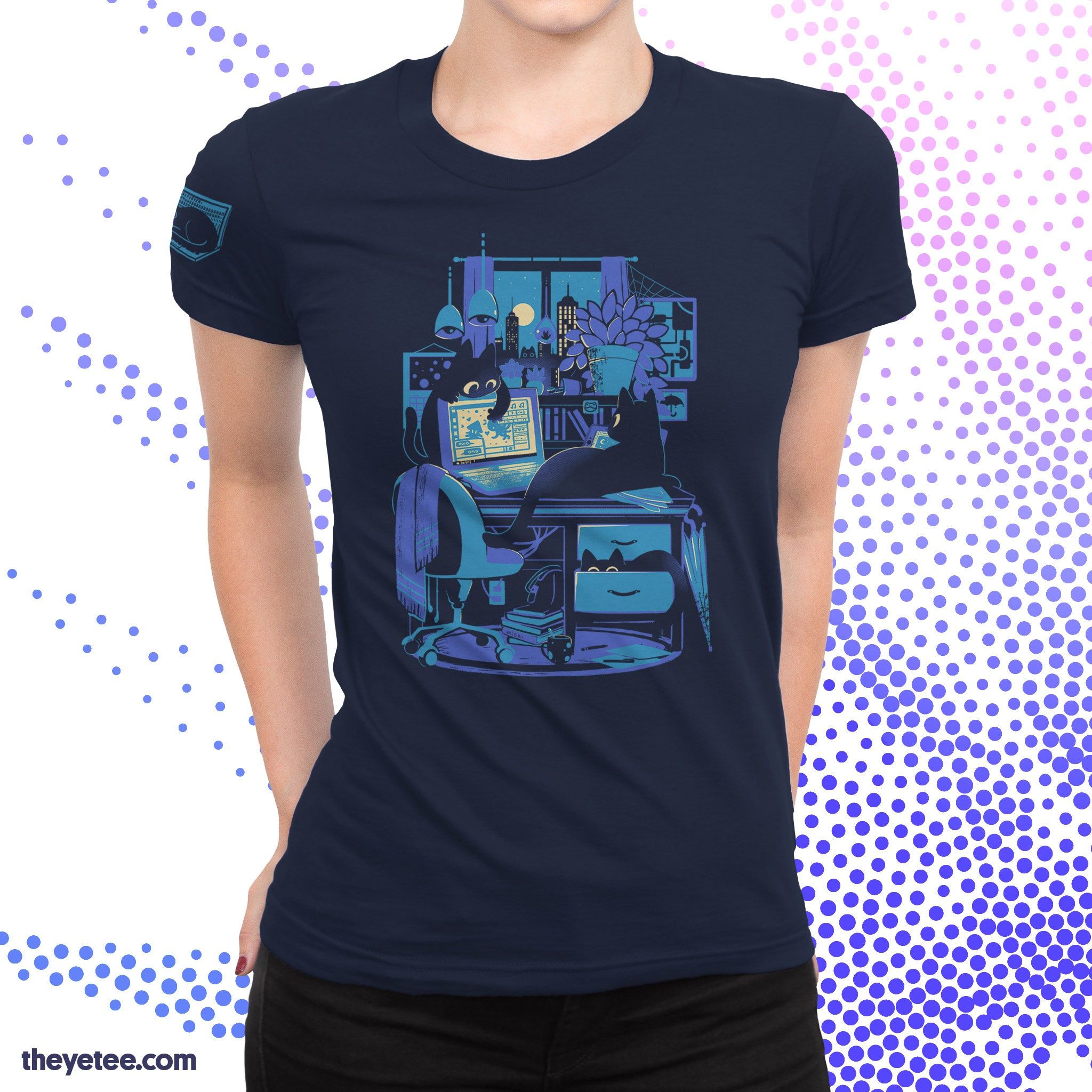 Night Shift Office Cats Tee sold by The Yetee product image thumbnail 5