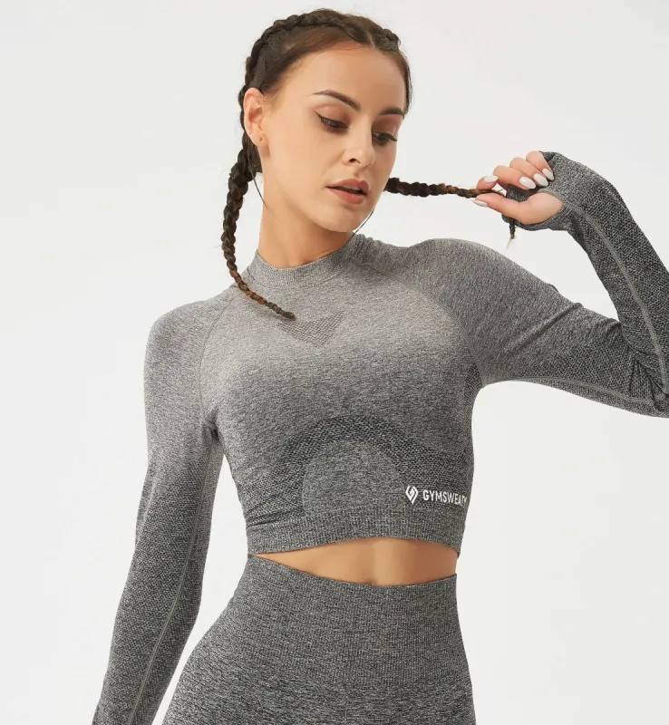 Ombre Long Sleeve Crop Top sold by Gymsweaty