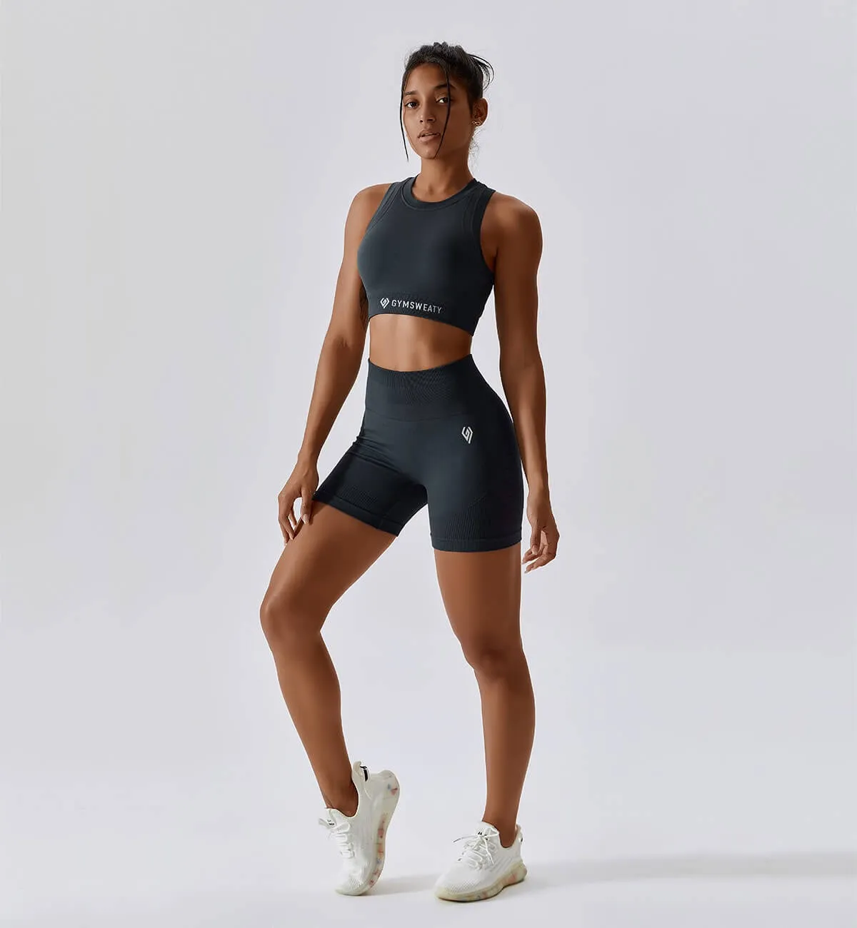 Air Flow Training Cropped Tank-Shadow Gray sold by Gymsweaty product image thumbnail 5
