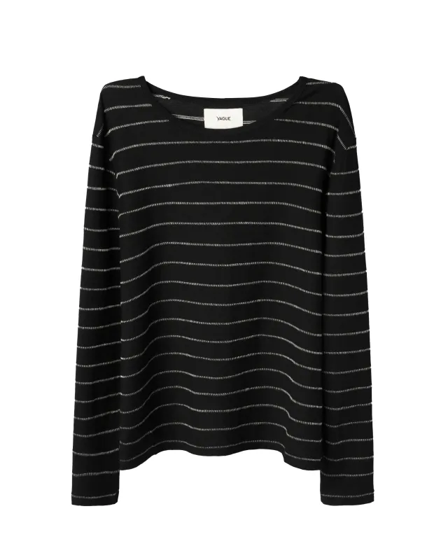 SINGLE STITCH STRIPED LONG SLEEVE [BLACK] sold by Vague Studios